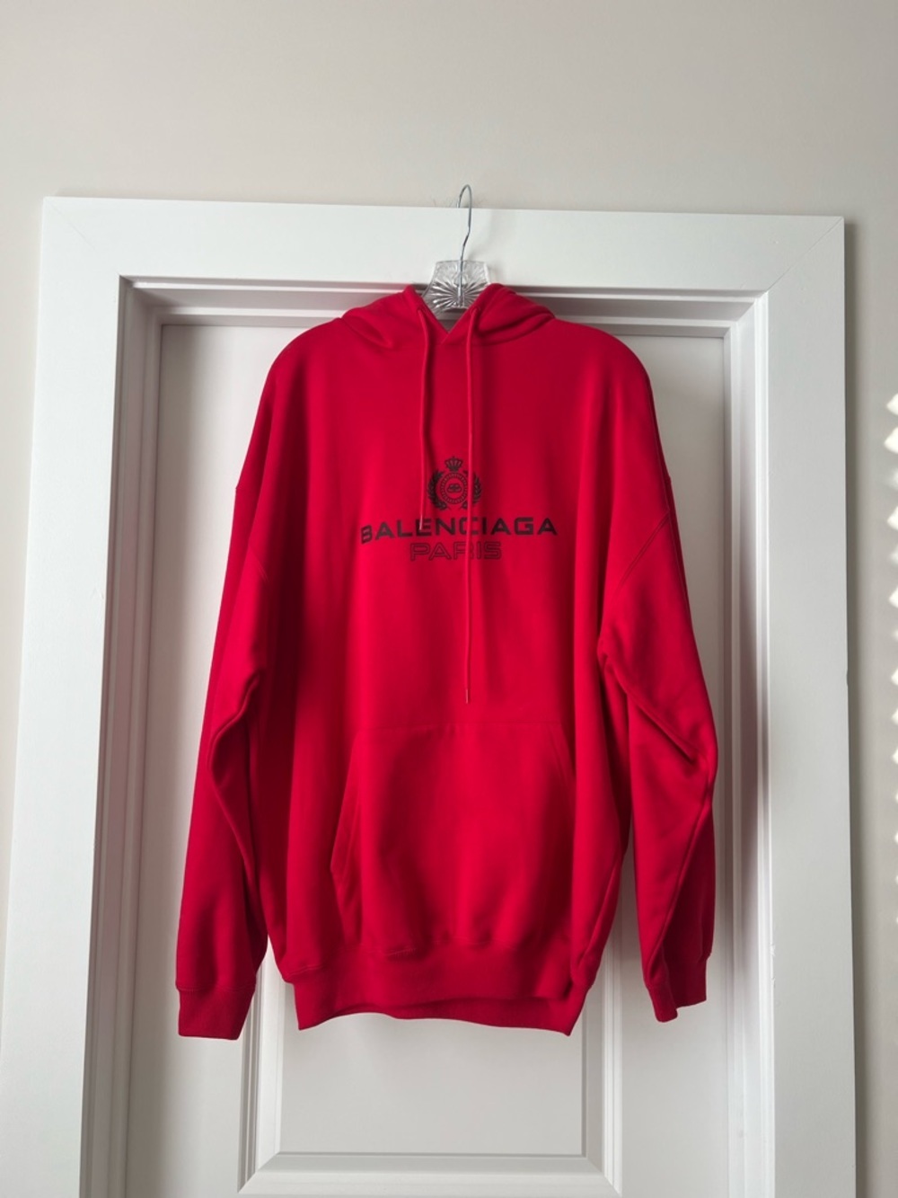 BALENCIAGA LOGO Hoodie RED Hailey Bieber Streetwear Sweatshirt 100% Authentic